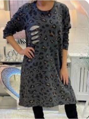 ***Pure Venice ** Eternelle Charcoal Leopard Print  with embellishments Tunic .